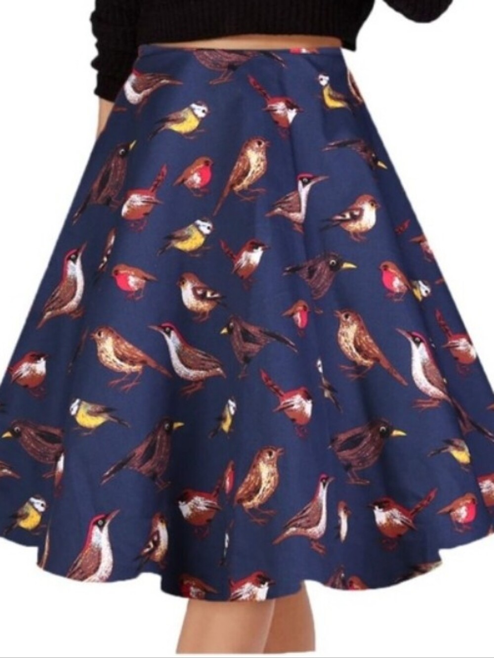 grace karin whimsical bird print pleated a-line skirt blue size S